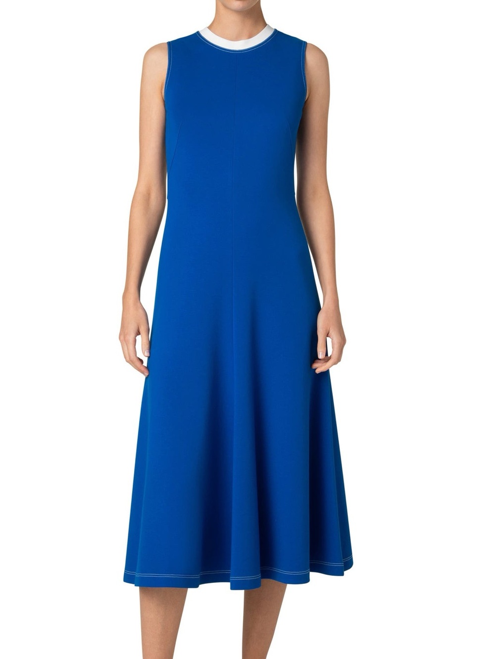 NWT Akris Punto Blue Midi Dress S 14 Sleeveless Fit Flare Stretch Jersey Luxury